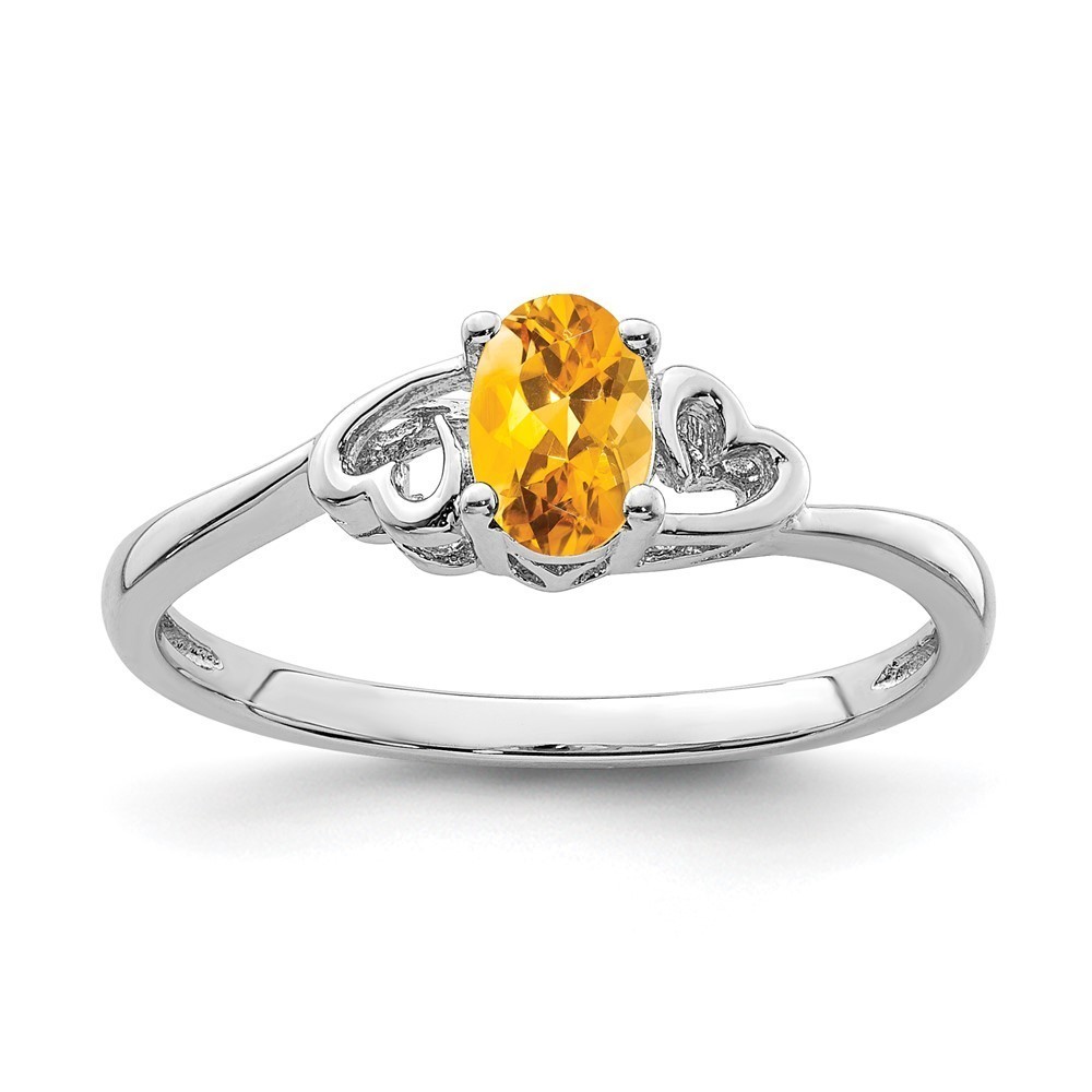 925 Sterling Silver Rhodium-plated Citrine (November Birthstone) Ring Size 8